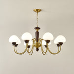 Mushroom Cap Chandelier in Walnut and Gold with Opal Glass Shades