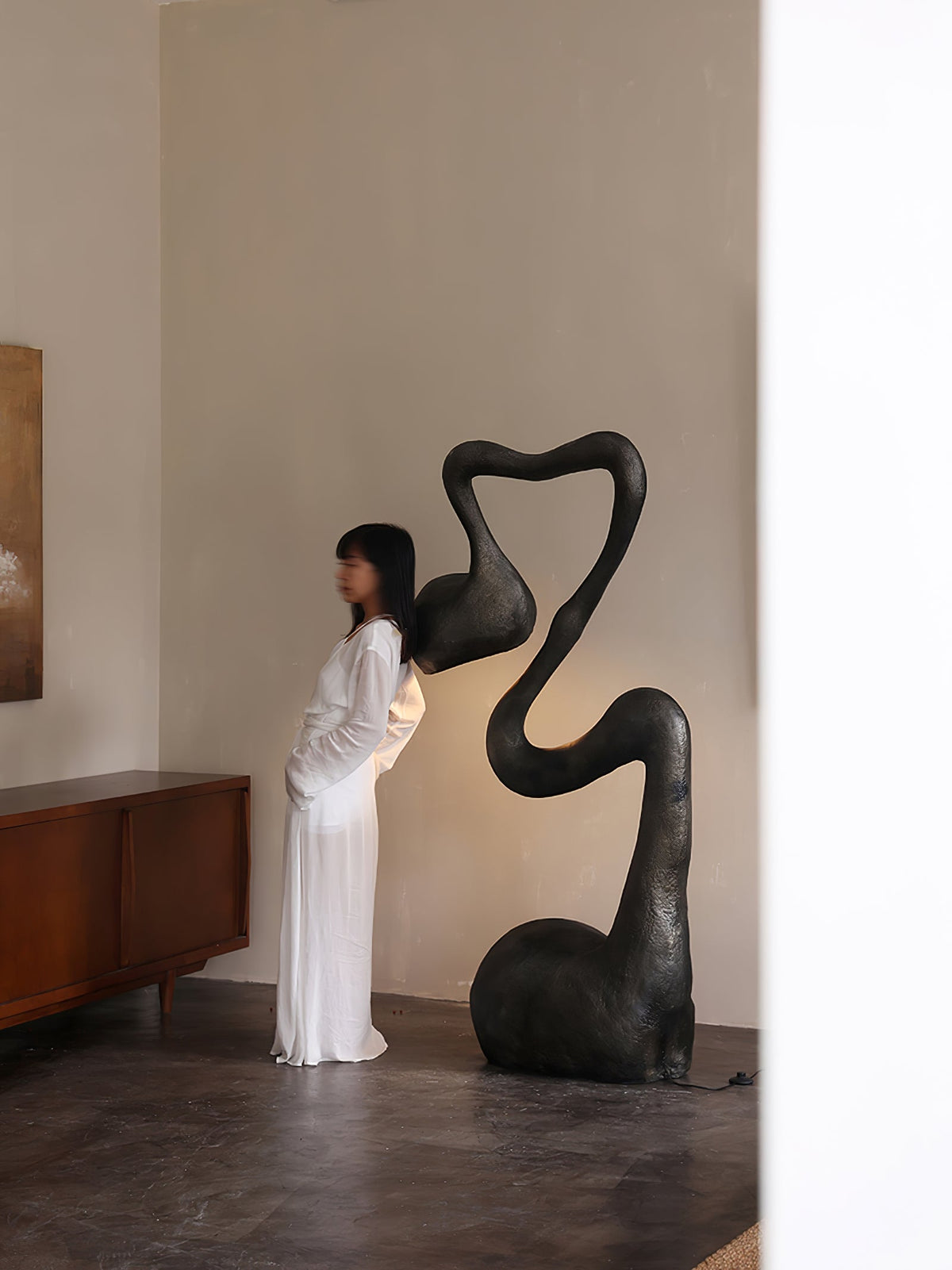 Myrrh Sculptural Floor Lamp in Matte Black with Gold Interior