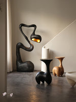 Myrrh Sculptural Floor Lamp in Matte Black with Gold Interior