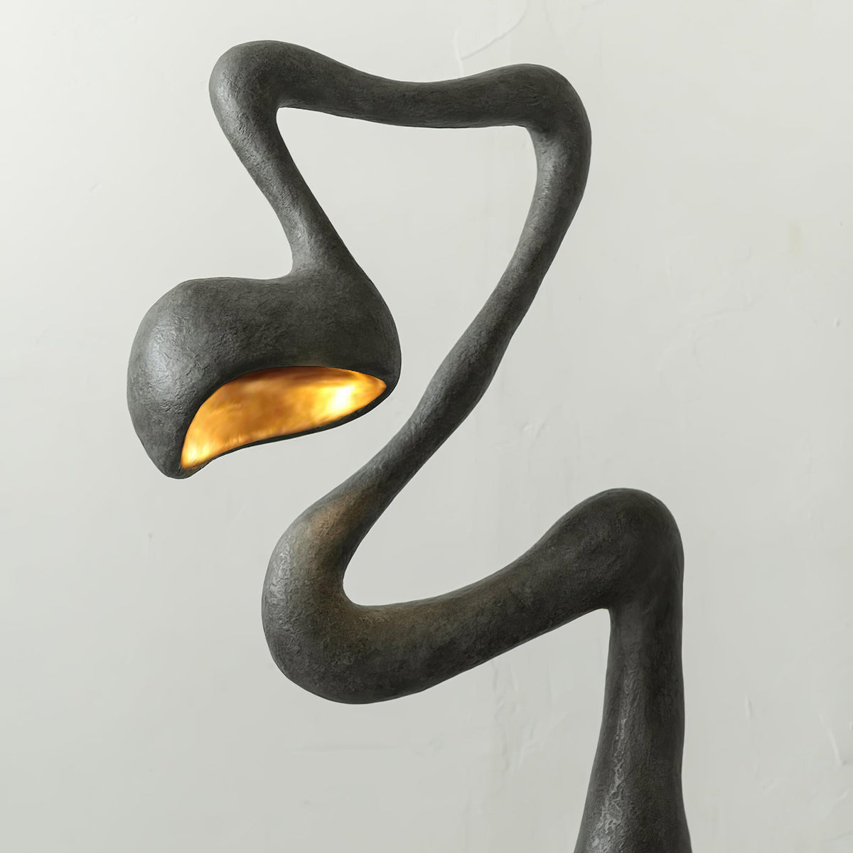 Myrrh Sculptural Floor Lamp in Matte Black with Gold Interior