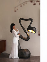 Myrrh Sculptural Floor Lamp in Matte Black with Gold Interior