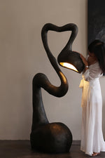Myrrh Sculptural Floor Lamp in Matte Black with Gold Interior