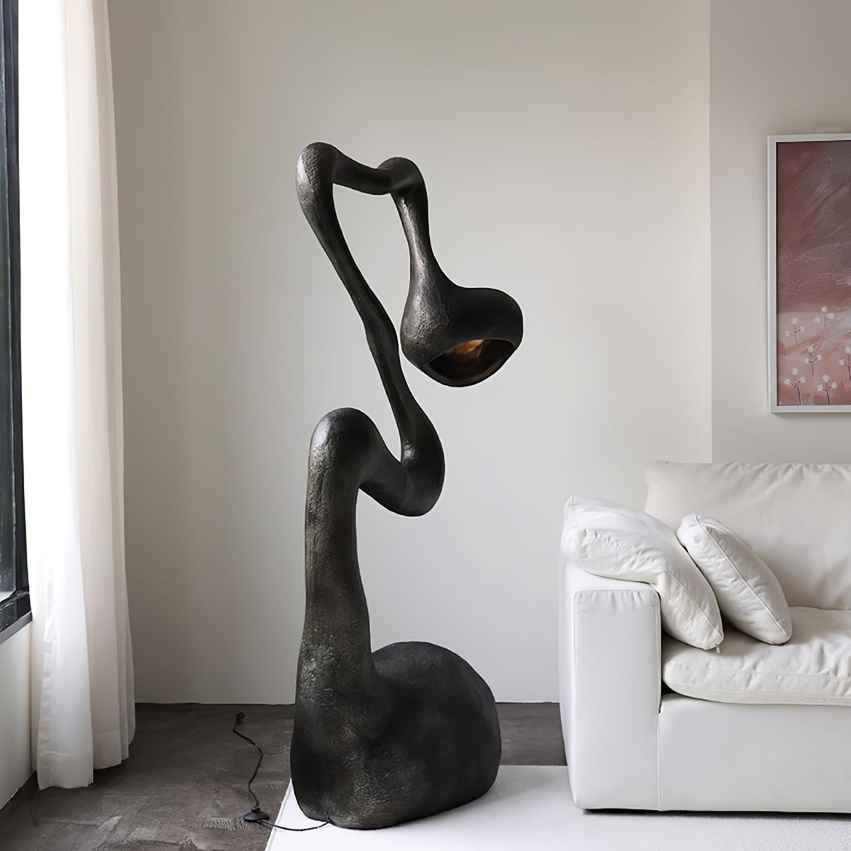 Myrrh Sculptural Floor Lamp in Matte Black with Gold Interior