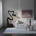 Myrrh Sculptural Floor Lamp in Matte Black with Gold Interior