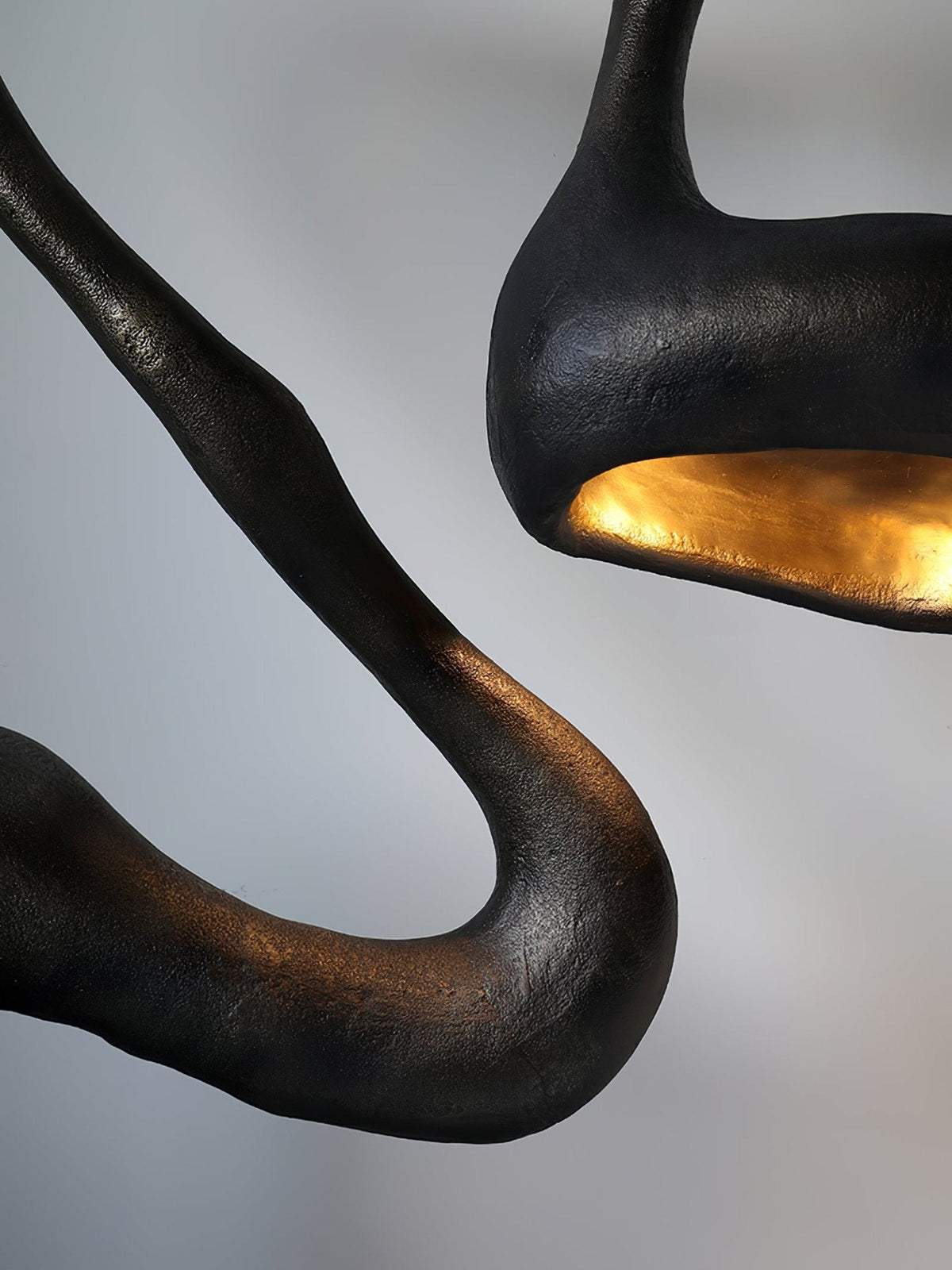 Myrrh Sculptural Floor Lamp in Matte Black with Gold Interior