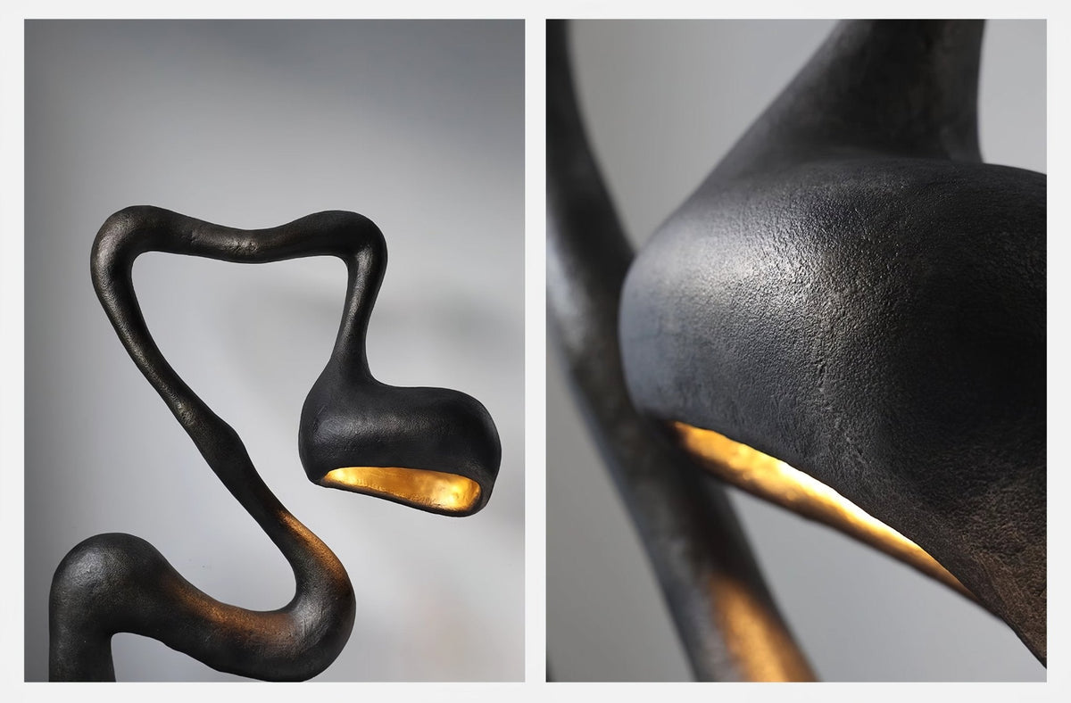 Myrrh Sculptural Floor Lamp in Matte Black with Gold Interior