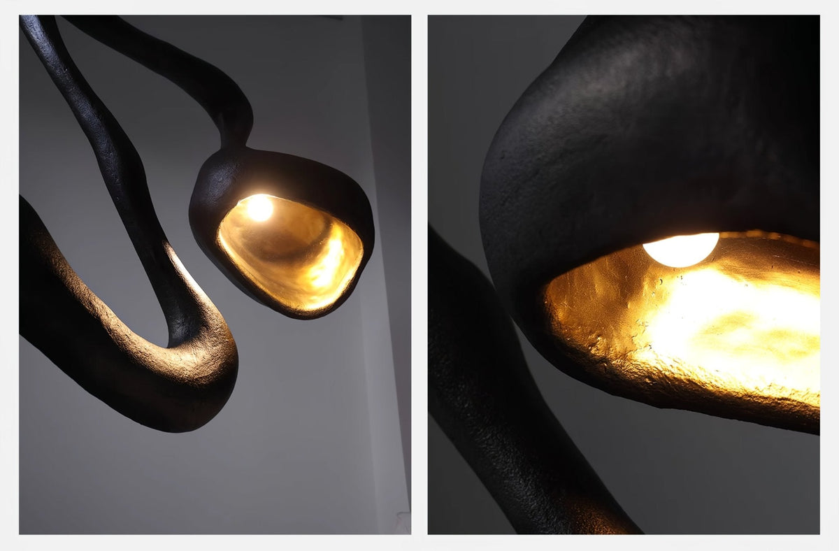 Myrrh Sculptural Floor Lamp in Matte Black with Gold Interior