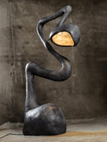 Myrrh Sculptural Floor Lamp in Matte Black with Gold Interior