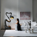 Myrrh Sculptural Floor Lamp in Matte Black with Gold Interior