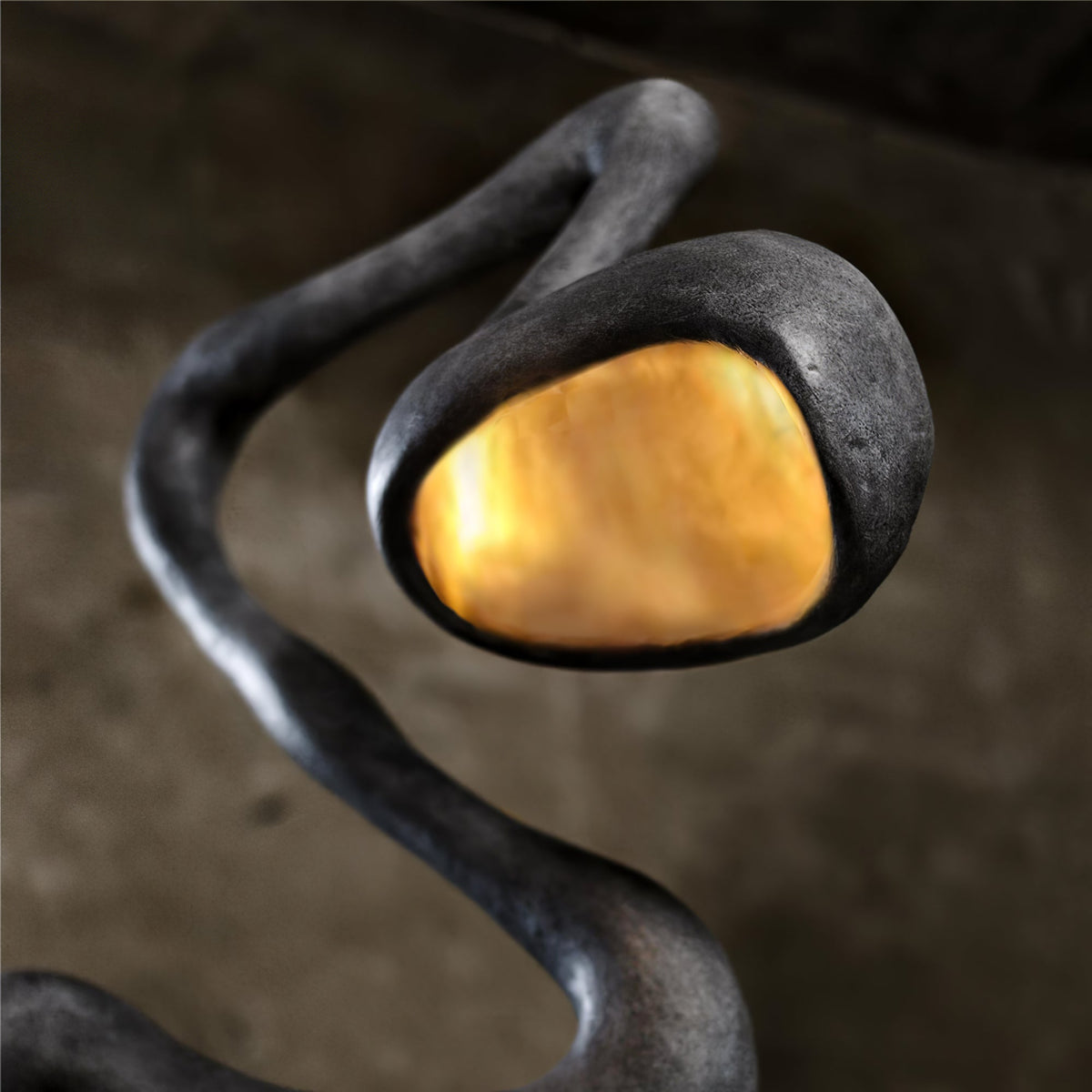 Myrrh Sculptural Floor Lamp in Matte Black with Gold Interior