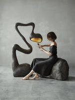 Myrrh Sculptural Floor Lamp in Matte Black with Gold Interior