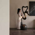 Myrrh Sculptural Floor Lamp in Matte Black with Gold Interior