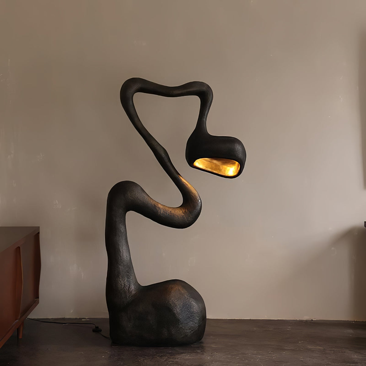 Myrrh Sculptural Floor Lamp in Matte Black with Gold Interior