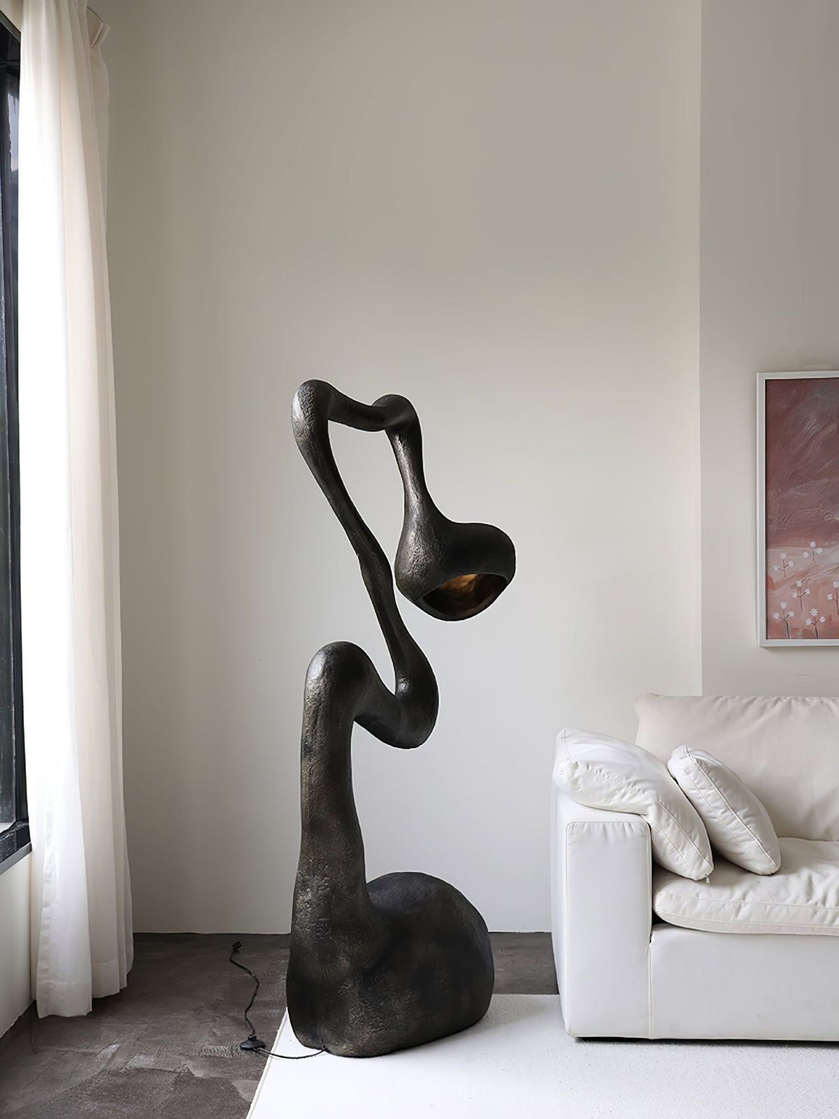Myrrh Sculptural Floor Lamp in Matte Black with Gold Interior