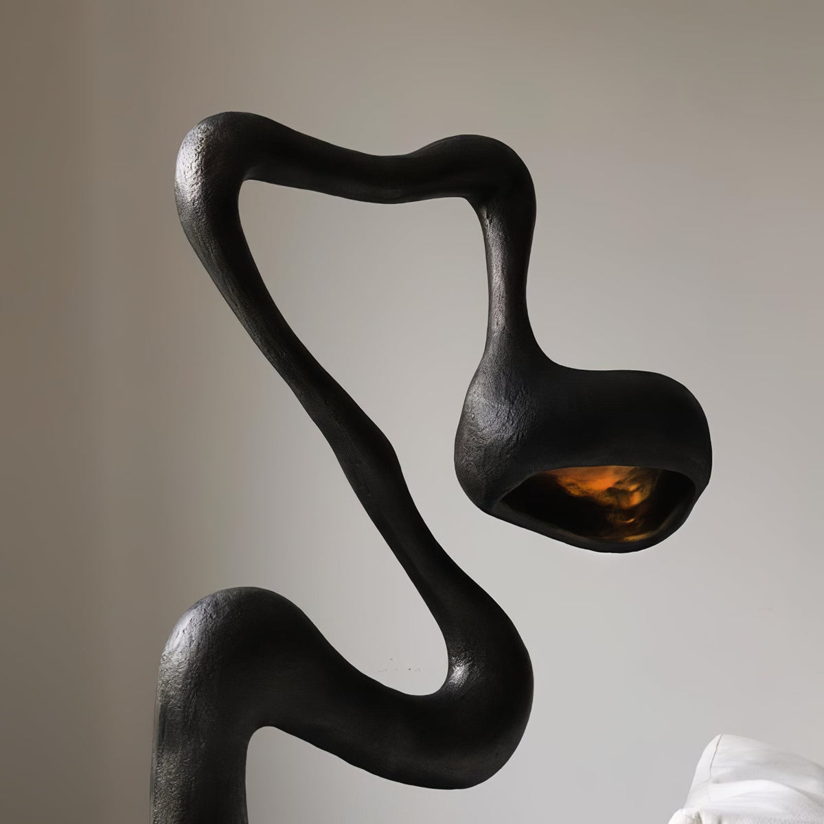 Myrrh Sculptural Floor Lamp in Matte Black with Gold Interior