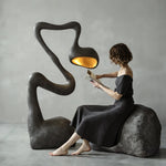 Myrrh Sculptural Floor Lamp in Matte Black with Gold Interior