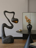 Myrrh Sculptural Floor Lamp in Matte Black with Gold Interior