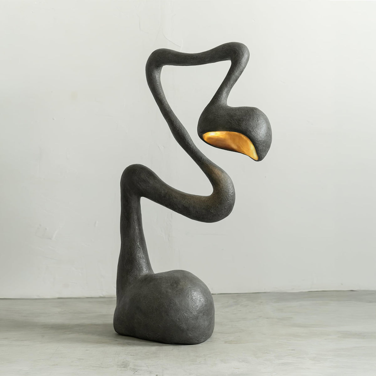 Myrrh Sculptural Floor Lamp in Matte Black with Gold Interior