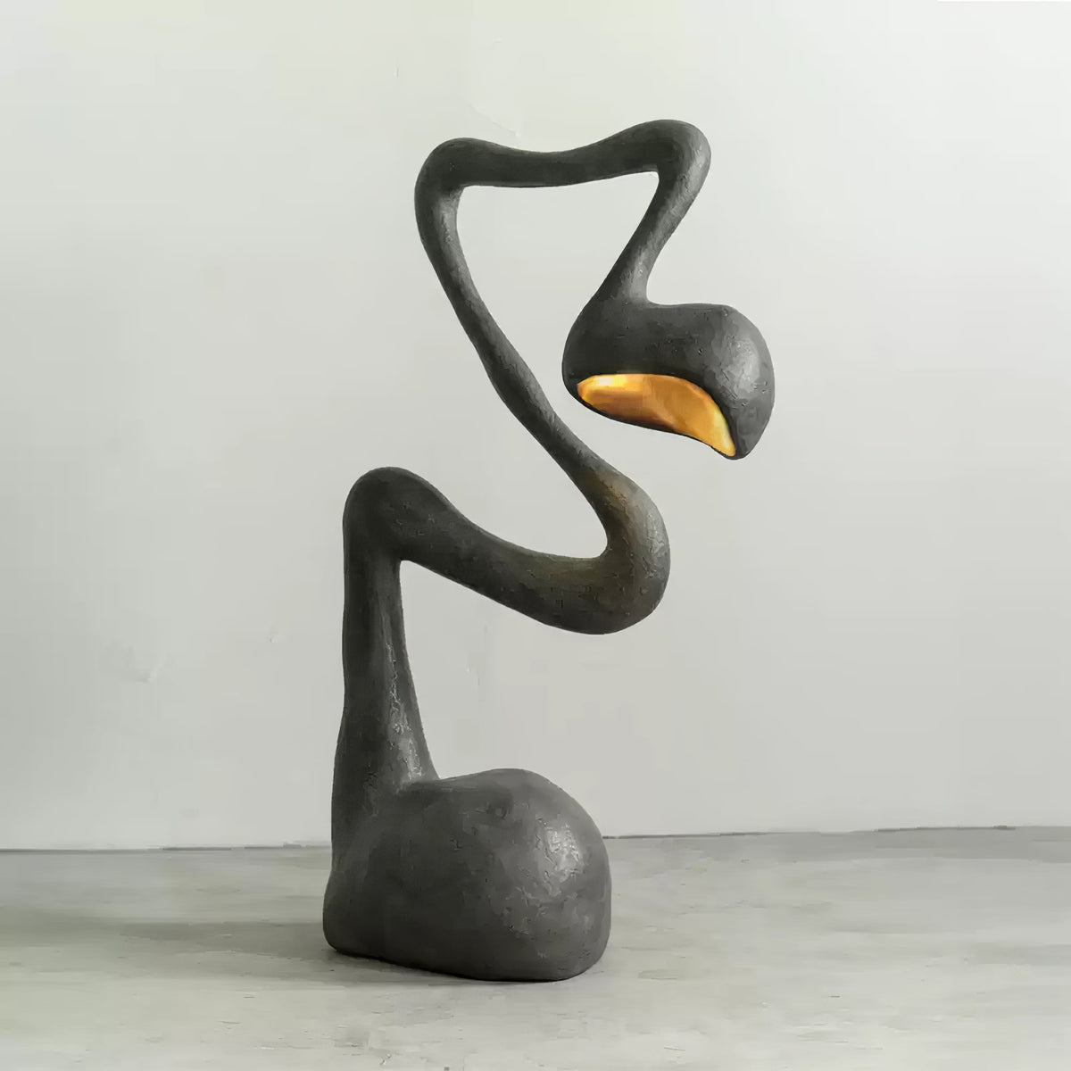 Myrrh Sculptural Floor Lamp in Matte Black with Gold Interior