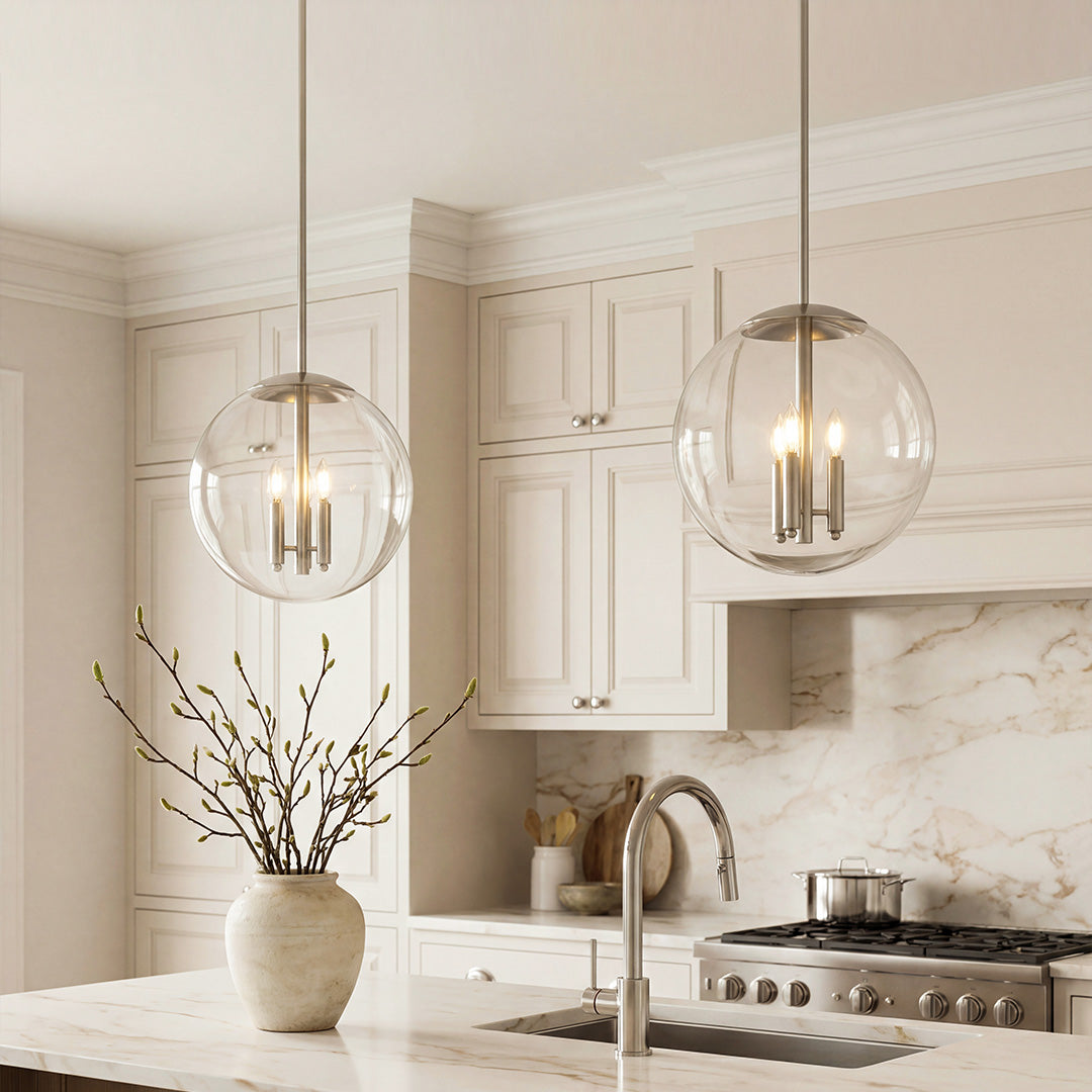 Silver Glass Orb Pendant Light – Modern Adjustable Ceiling Lamp