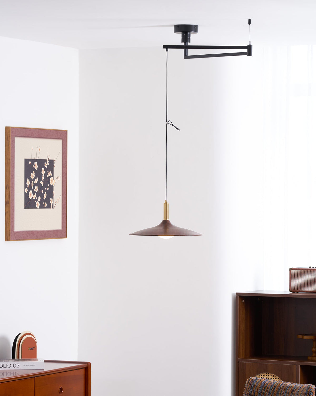 Crane Swing Arm Pendant Light – Modern LED Pendant Lamp with Brass Accents
