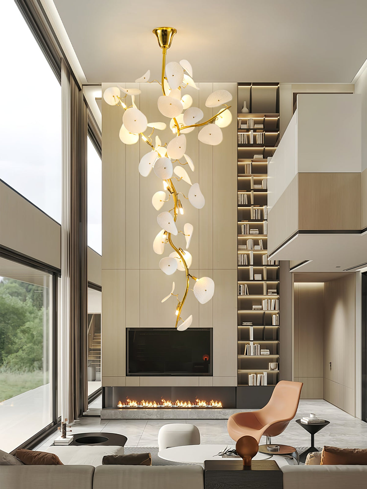 Nebula Petal Chandelier — Modern Ceramic & Gold Designer Pendant Light