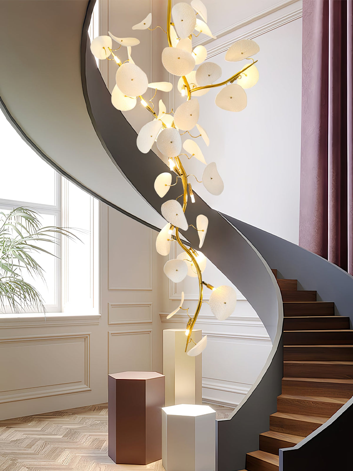 Nebula Petal Chandelier — Modern Ceramic & Gold Designer Pendant Light