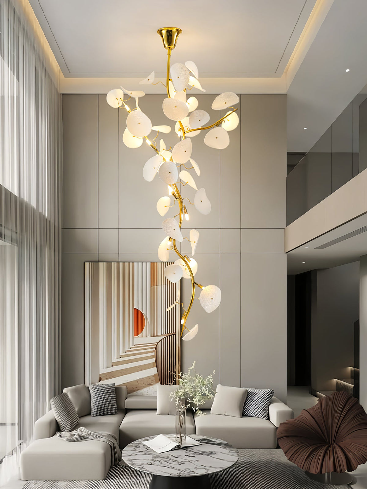 Nebula Petal Chandelier — Modern Ceramic & Gold Designer Pendant Light
