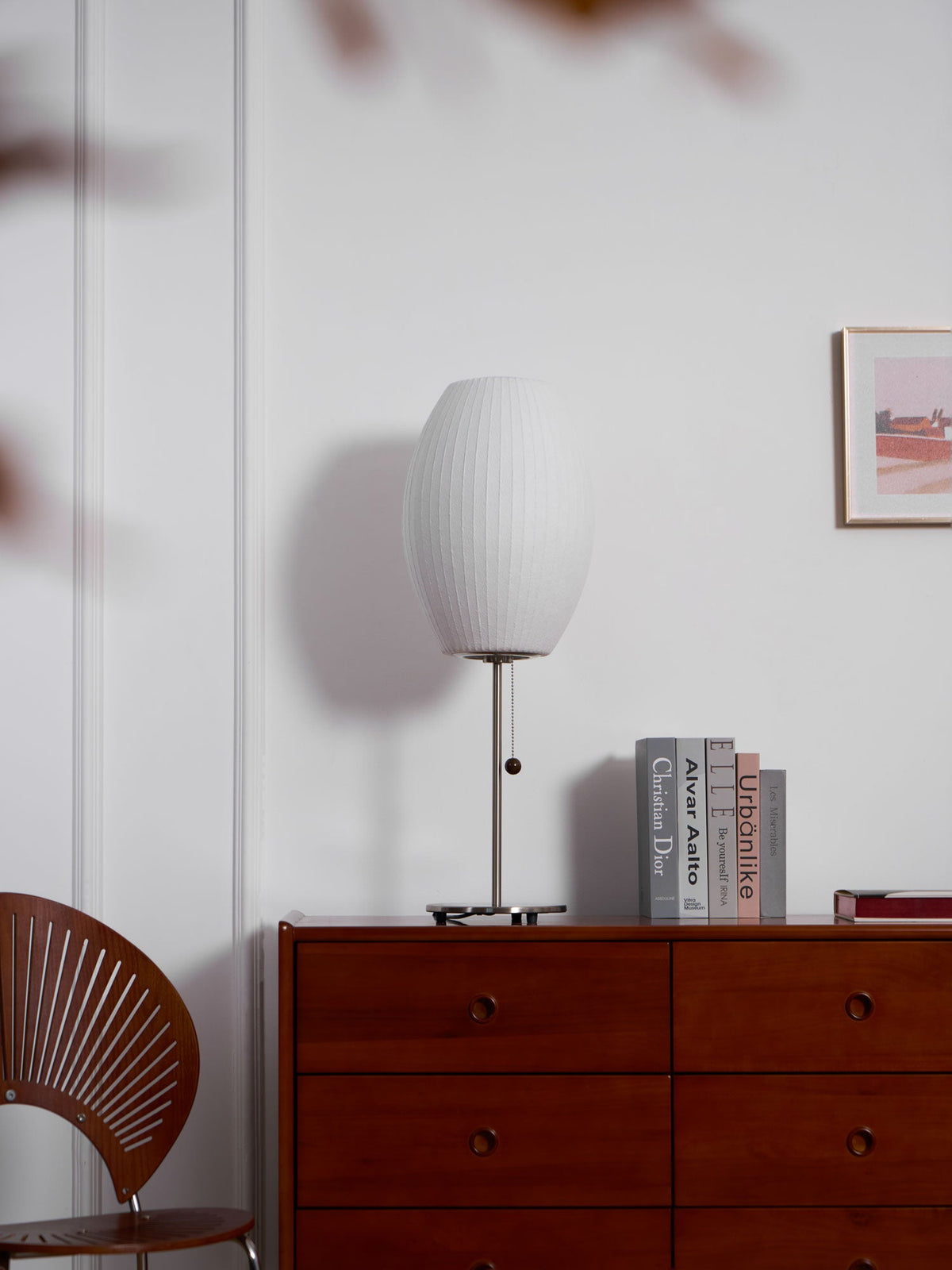 Faux Silk Bubble Table Lamp with Chrome Stem and Pull Chain
