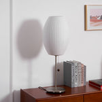 Faux Silk Bubble Table Lamp with Chrome Stem and Pull Chain