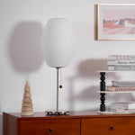 Faux Silk Bubble Table Lamp with Chrome Stem and Pull Chain