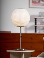 Faux Silk Bubble Table Lamp with Chrome Stem and Pull Chain