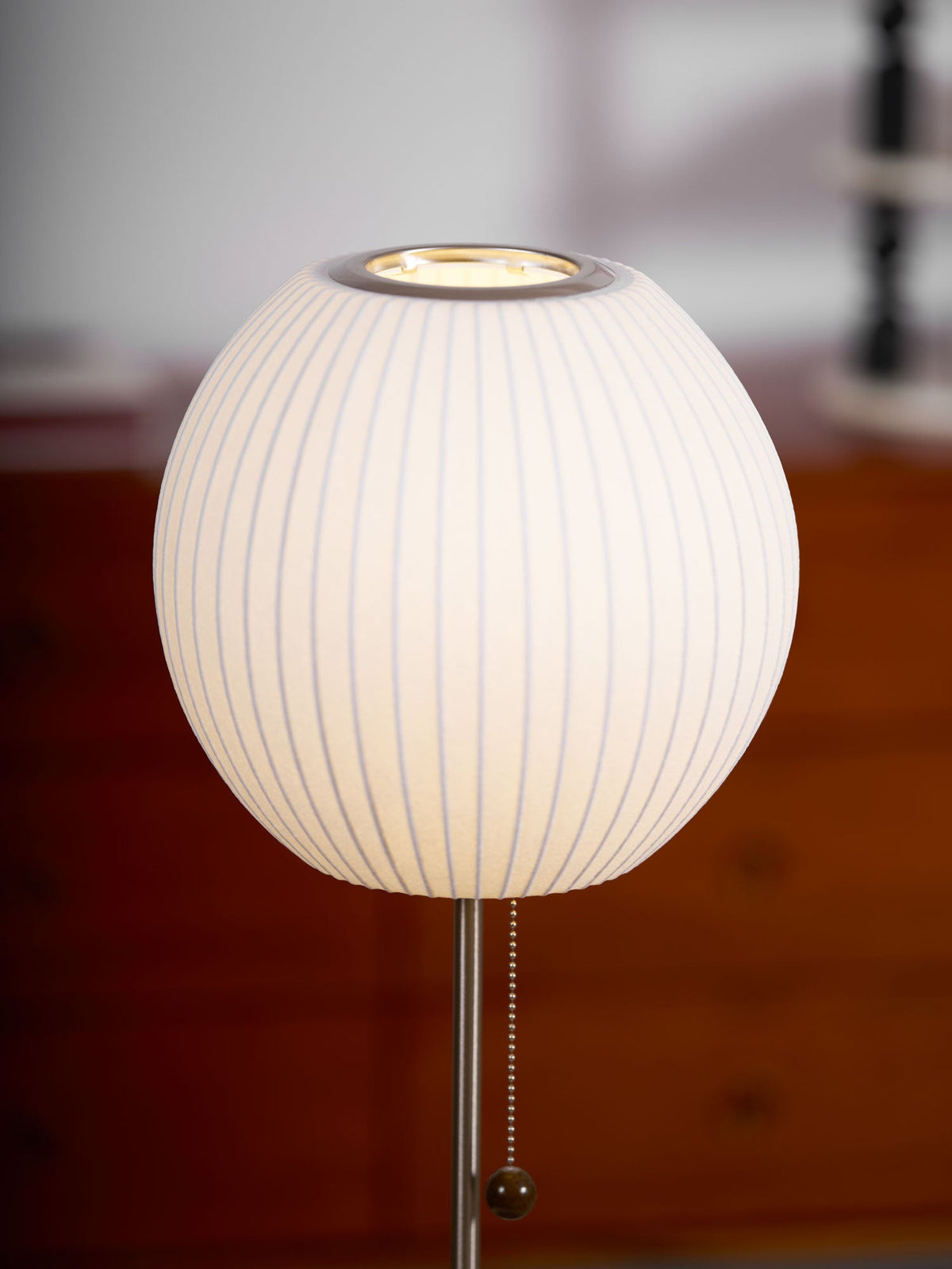 Faux Silk Bubble Table Lamp with Chrome Stem and Pull Chain