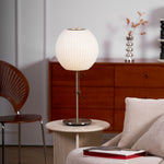 Faux Silk Bubble Table Lamp with Chrome Stem and Pull Chain