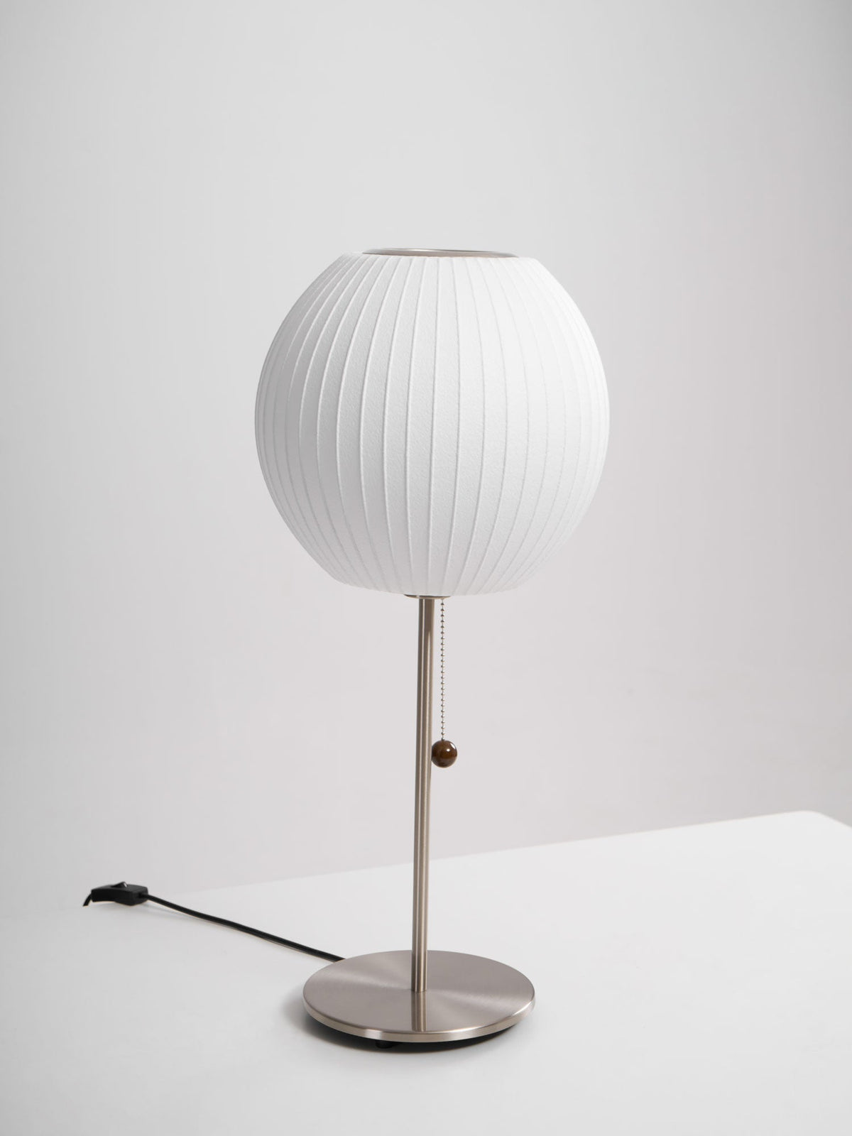 Faux Silk Bubble Table Lamp with Chrome Stem and Pull Chain