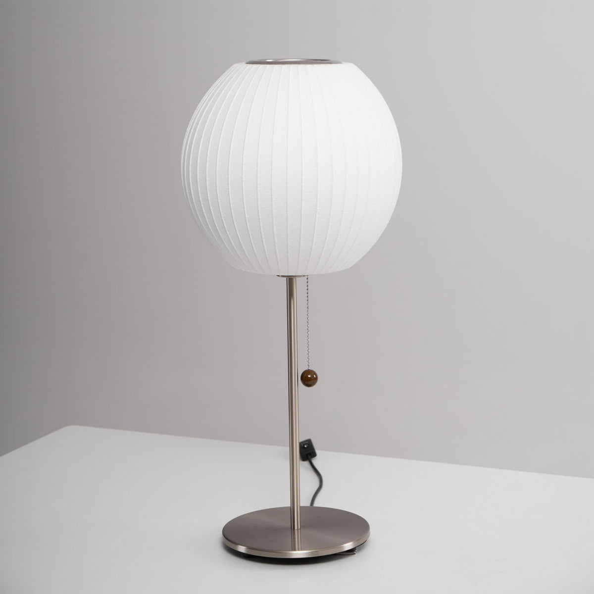 Faux Silk Bubble Table Lamp with Chrome Stem and Pull Chain