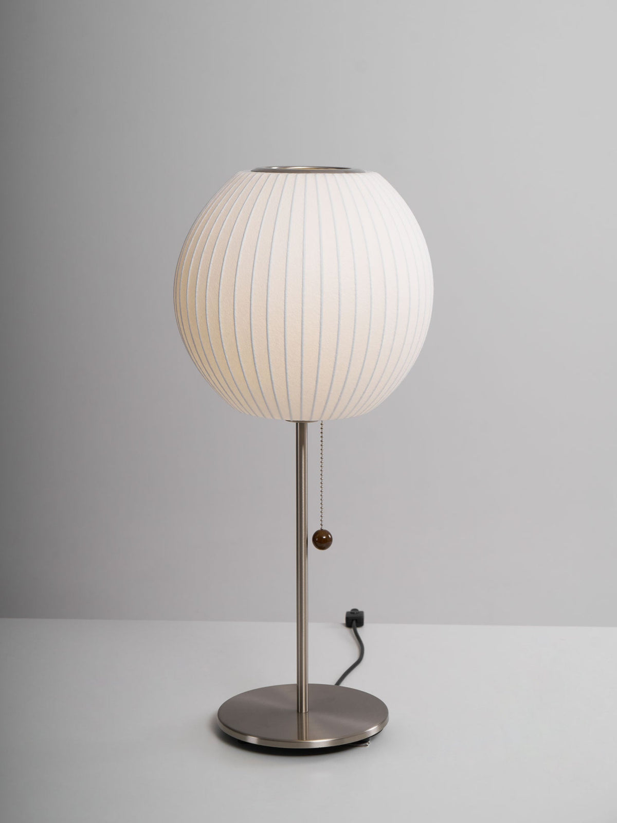 Faux Silk Bubble Table Lamp with Chrome Stem and Pull Chain