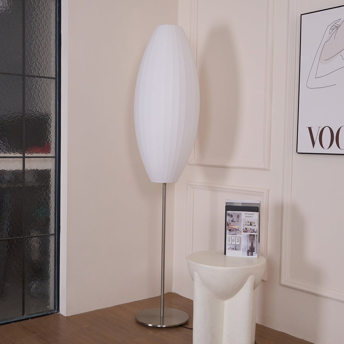 Lumina Spherical Floor Lamp – Handcrafted Silk Shade in Polished Chrome