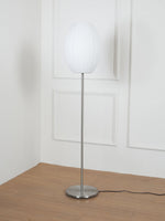 Lumina Spherical Floor Lamp – Handcrafted Silk Shade in Polished Chrome