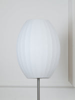 Lumina Spherical Floor Lamp – Handcrafted Silk Shade in Polished Chrome
