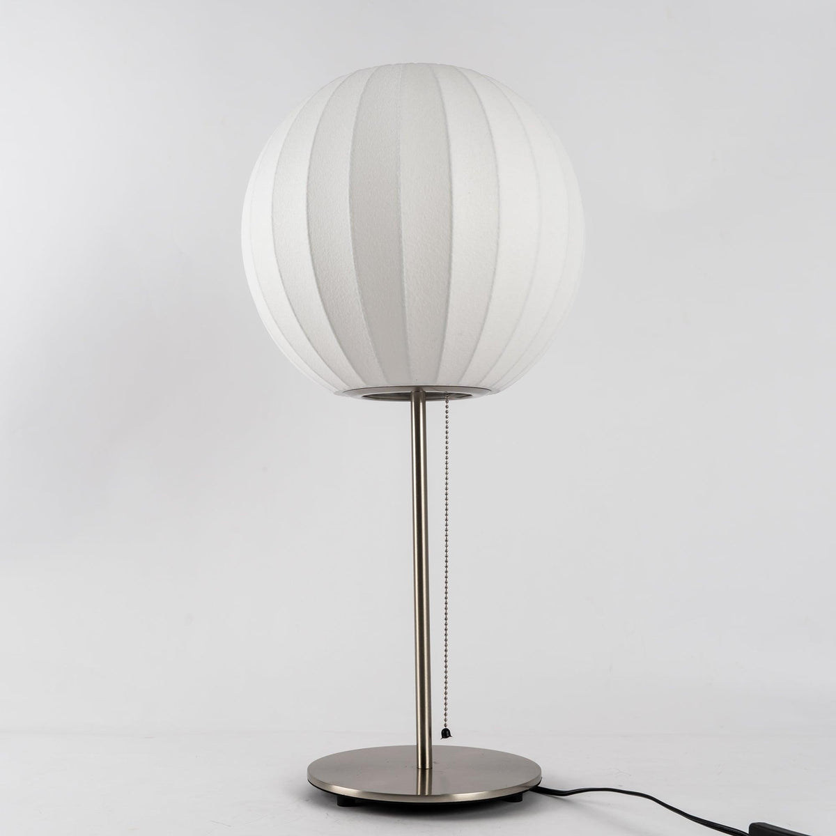 Faux Silk Bubble Table Lamp with Chrome Stem and Pull Chain