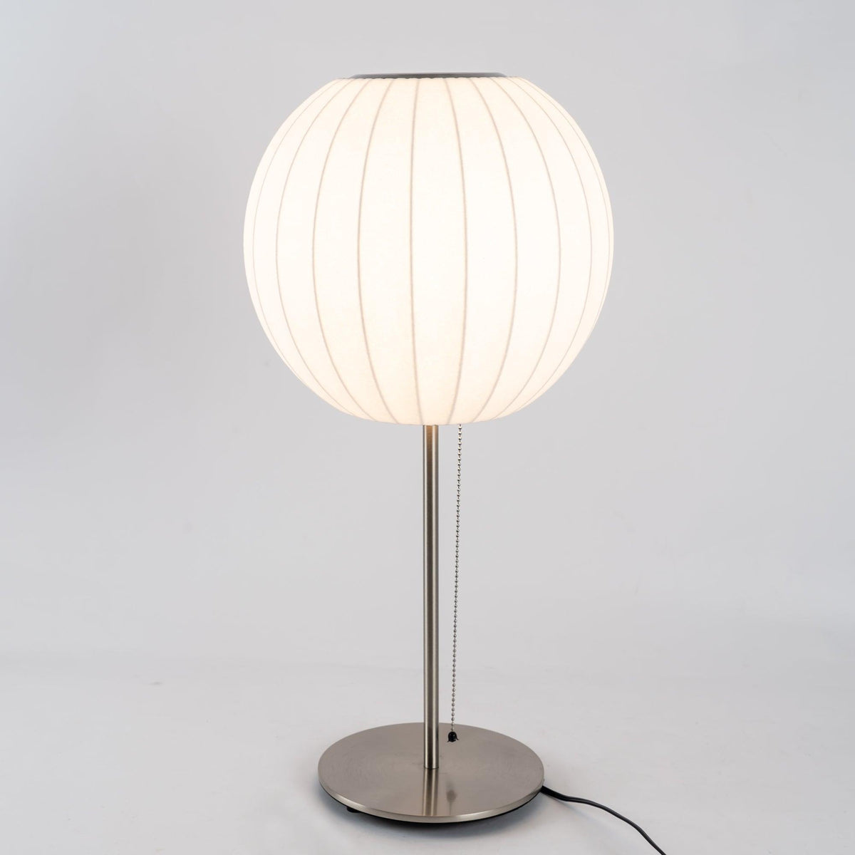 Faux Silk Bubble Table Lamp with Chrome Stem and Pull Chain