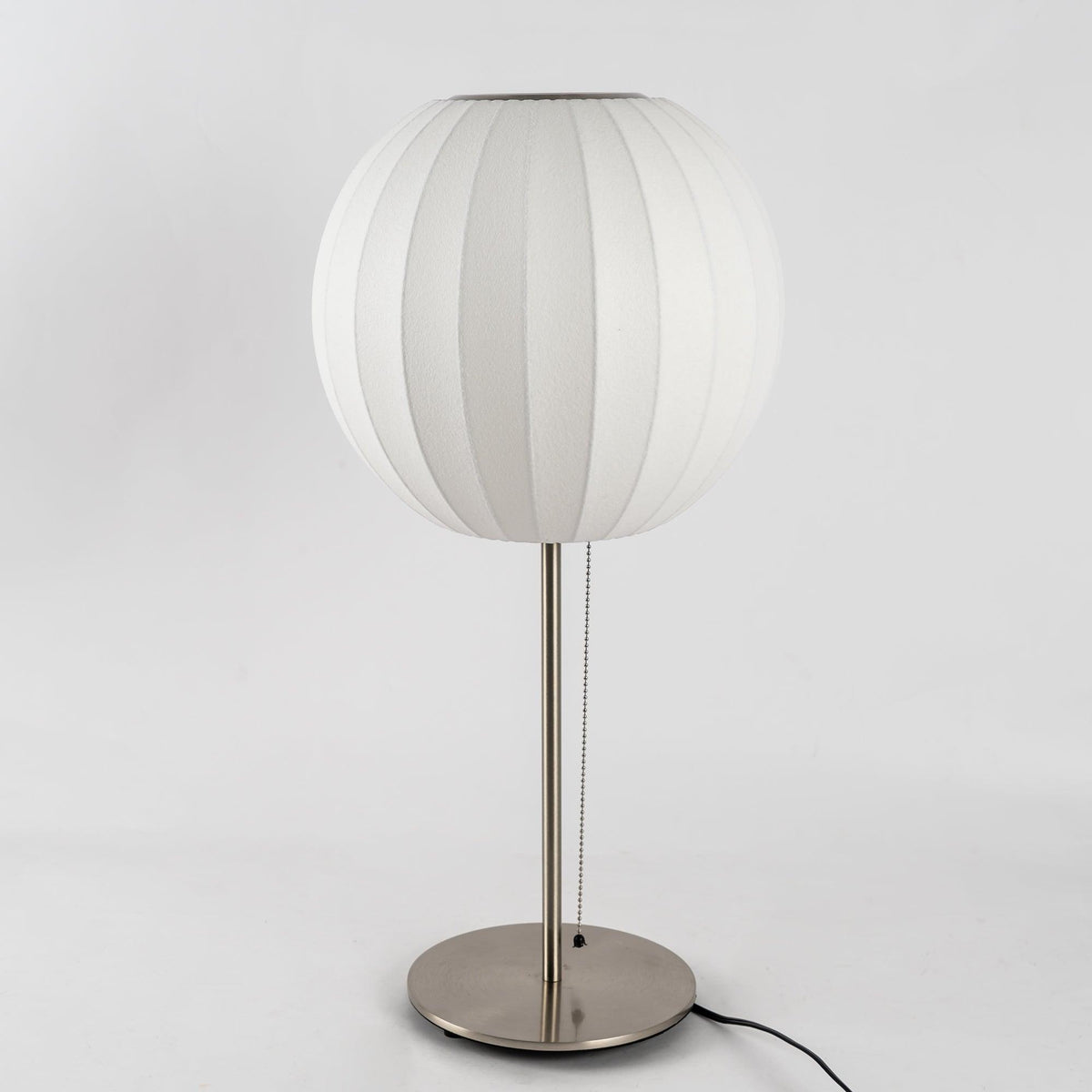 Faux Silk Bubble Table Lamp with Chrome Stem and Pull Chain
