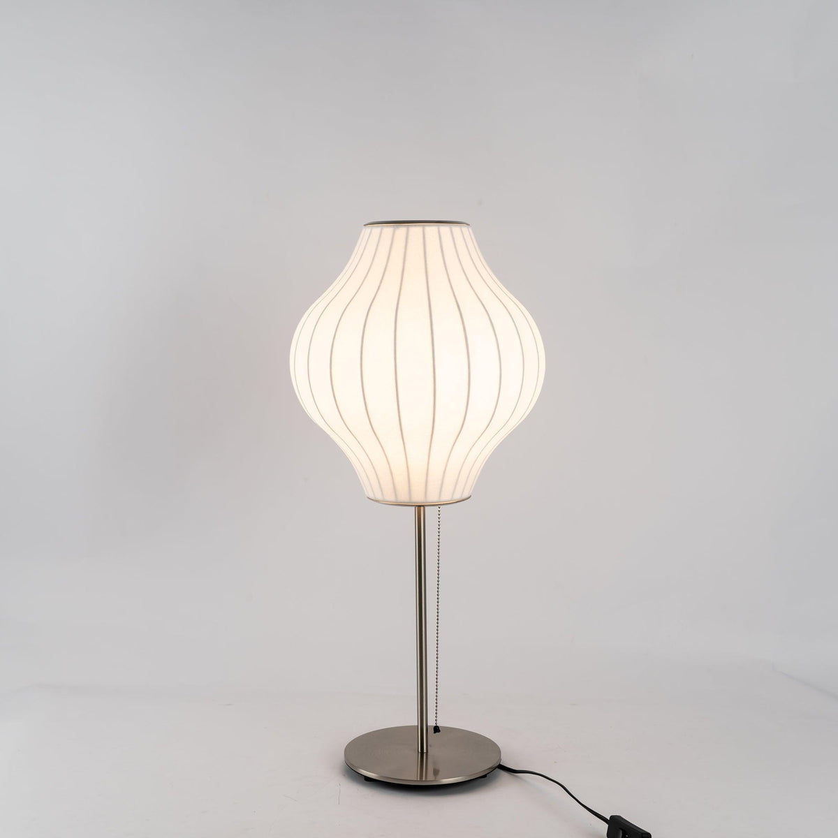 Faux Silk Bubble Table Lamp with Chrome Stem and Pull Chain