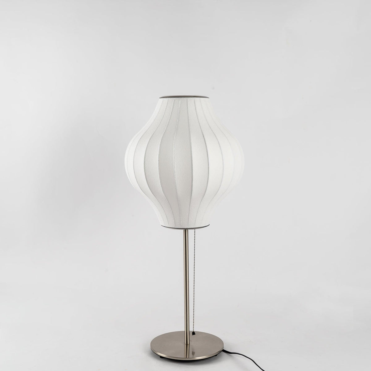 Faux Silk Bubble Table Lamp with Chrome Stem and Pull Chain