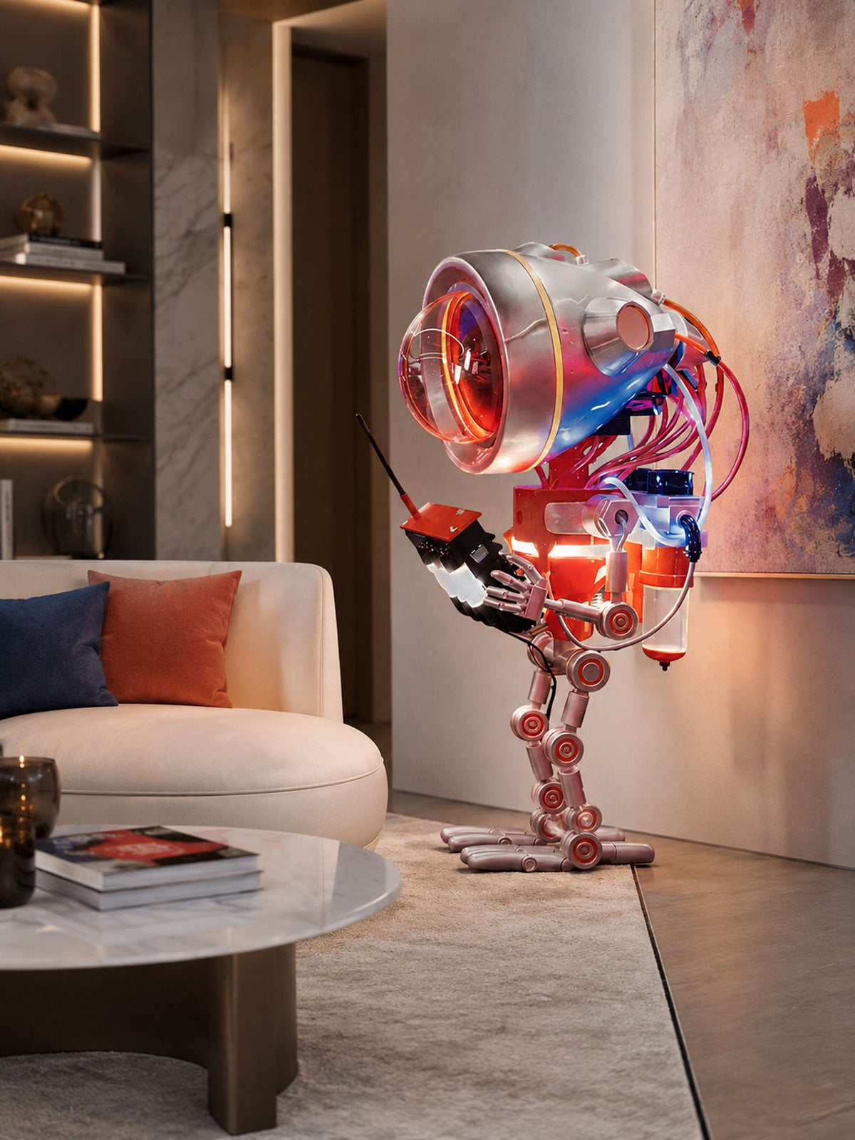 Neo Scout Robot Sculpture Floor Lamp with Glowing Visor