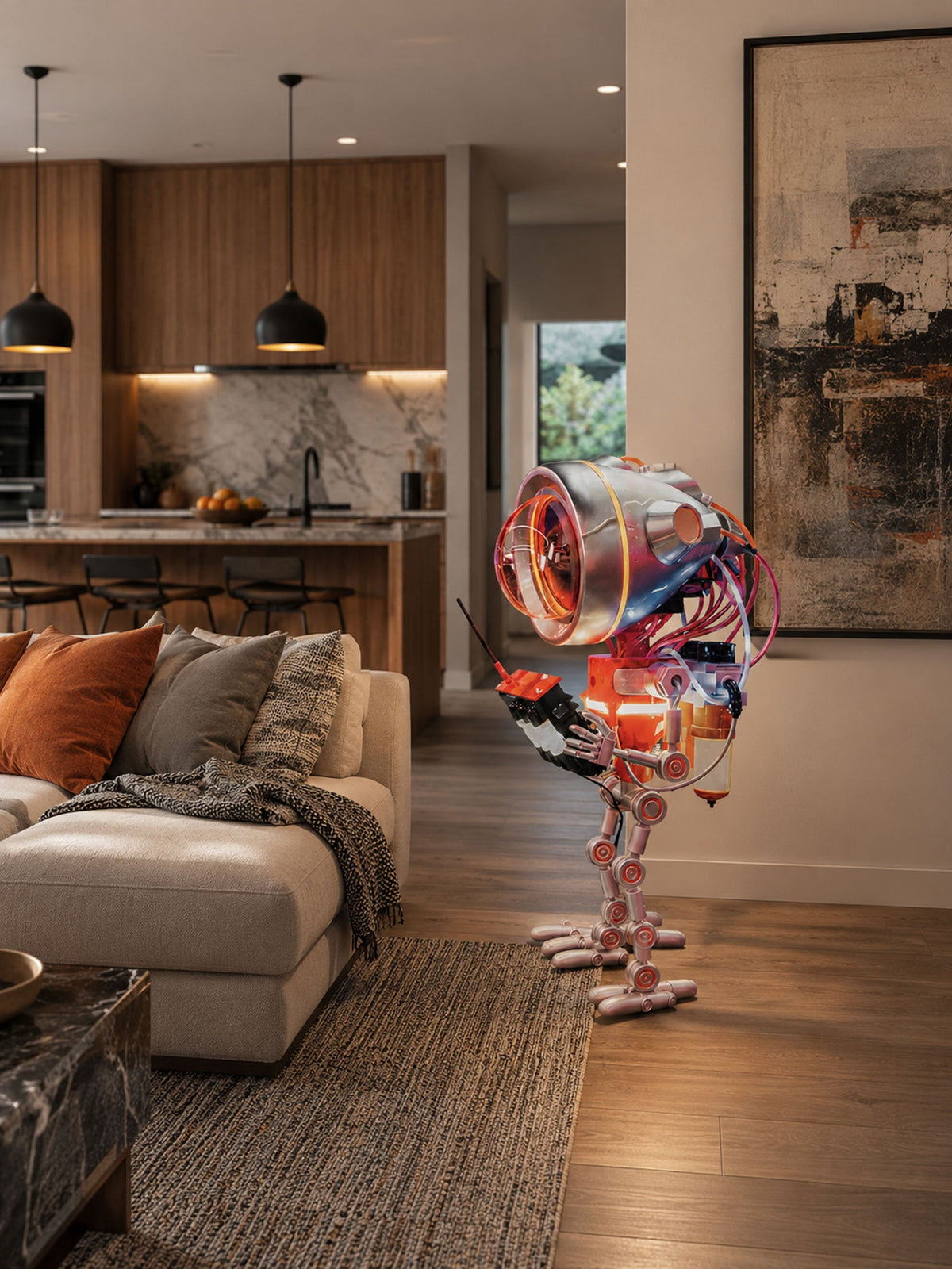 Neo Scout Robot Sculpture Floor Lamp with Glowing Visor