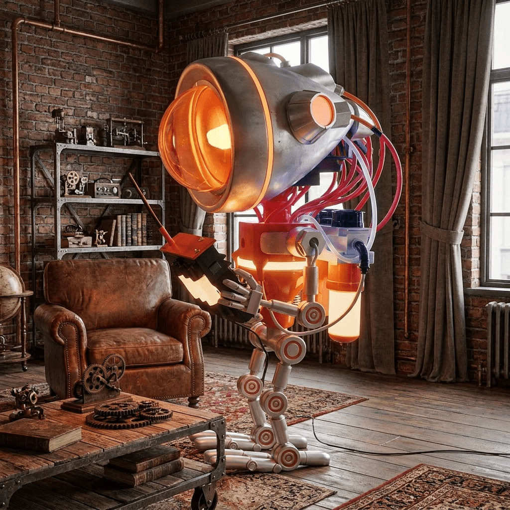 Neo Scout Robot Sculpture Floor Lamp with Glowing Visor