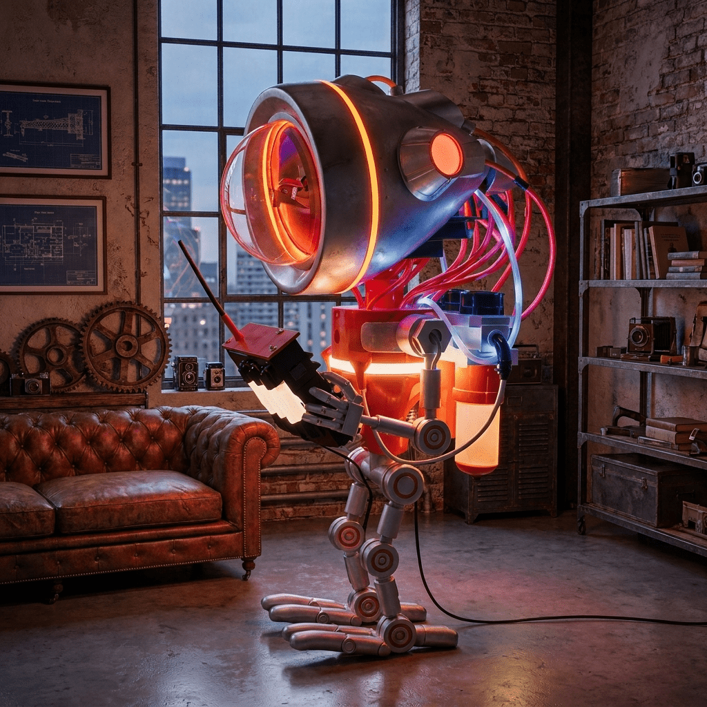 Neo Scout Robot Sculpture Floor Lamp with Glowing Visor