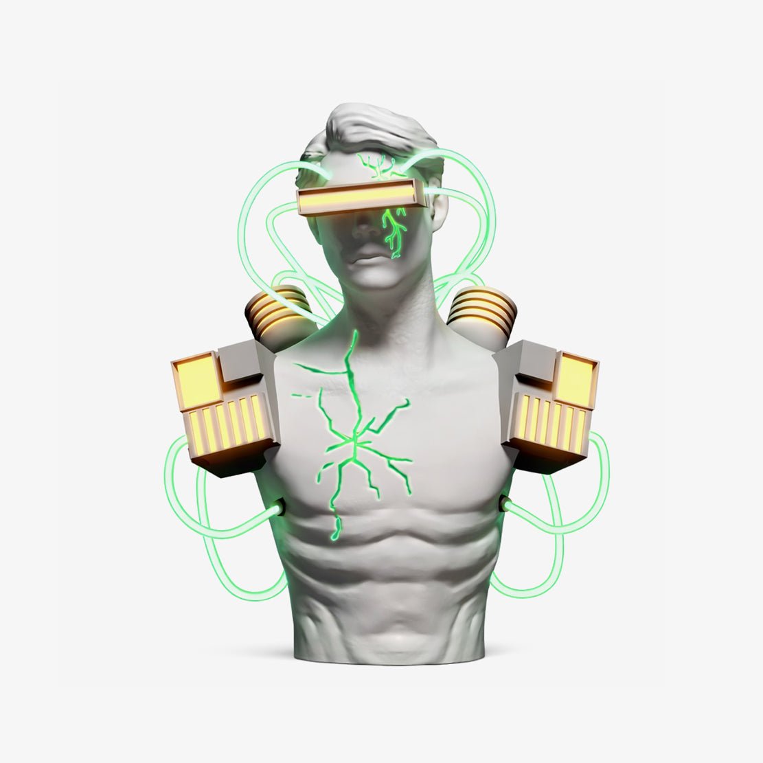 Neon Circuit Bust Sculpture Table Lamp – Classical Form with Cyber LED Accents